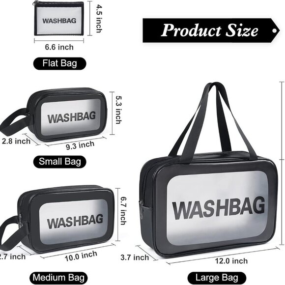 4pcs PU Leather Portable Toiletry Bags with Handle, Translucent Waterproof trave - Picture 3 of 7